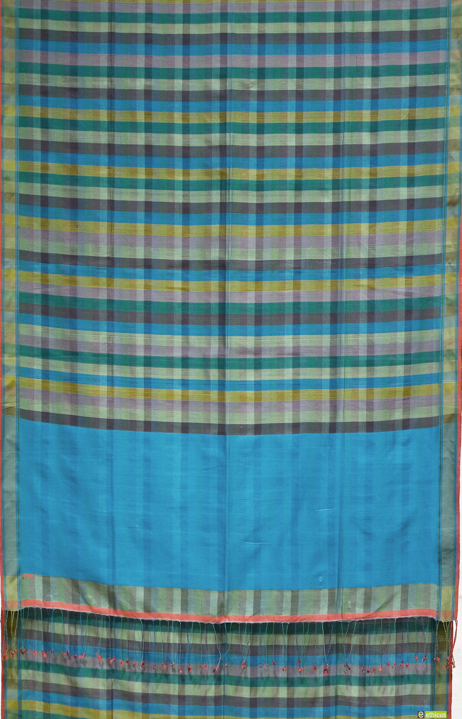 Multicolour,Handwoven Organic Cotton, Textured Weave , Jacquard, Work Wear, Checked Saree-MM/SA/17A